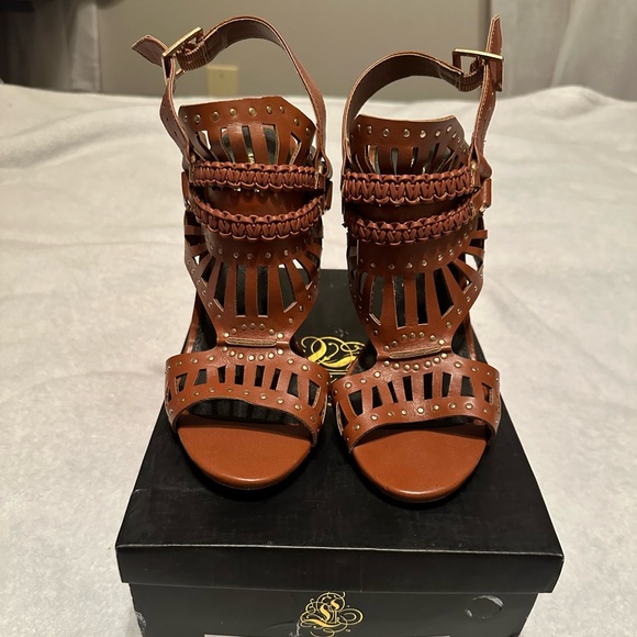 Miss L by Liliana Vince Brown Cognac Heeled Sandals - Picture 3 of 5